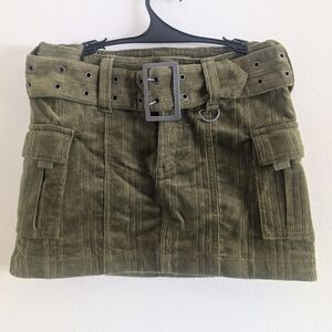 Urban Outfitters Joan Belted Corduroy Mini Skirt (olive/ forest green)